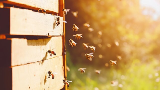 rapidly. Close-up of a beehive entrance with blurred motion of bees. wildlife magazines, conservation campaigns, designed for wildlife conservation campaigns, celebrates biodiversity.