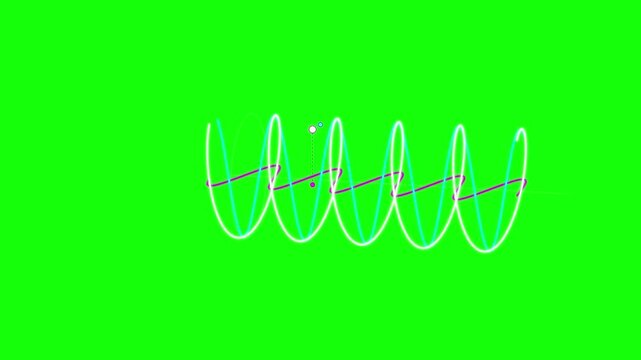 Oscillating sine wave frequency signal graphic on green background white