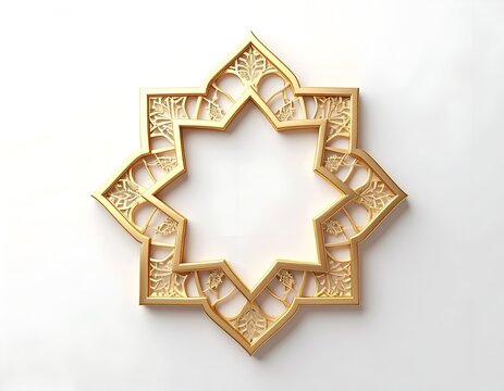 Ornate gold eight-pointed Islamic star frame on white background.