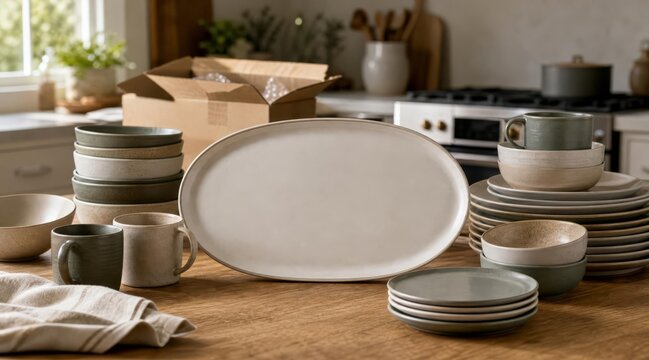 Matte ceramic dishware and porcelain serving platter