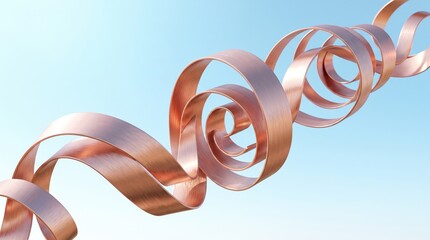 Fototapeta premium Golden metallic ribbon curl spiral shape isolated on blue sky background for luxury design