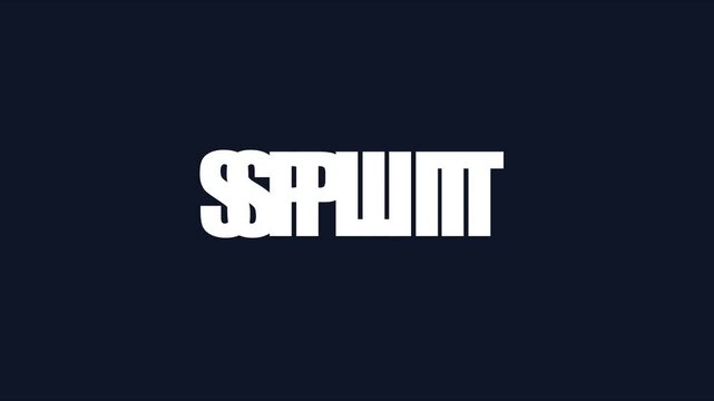 Kinetic typography animation of the word split with dynamic letter motion and minimalist 4k
