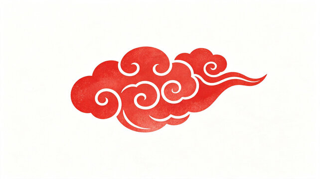Red stylized cloud with white swirl patterns in a traditional Asian art style, isolated on a white background.