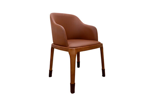 Modern wooden armchair cover brown leather