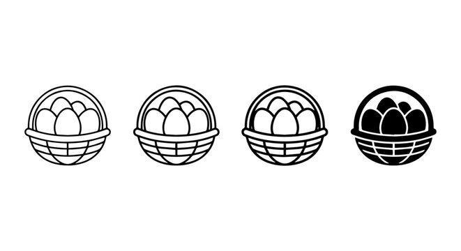 Easter Egg Basket Icons, Spring Harvest Collection, Festive Food Symbols, Vector Graphics