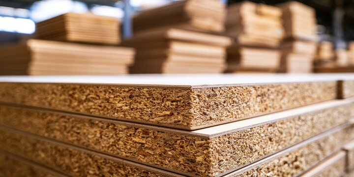 Stacked composite wood panels with visible grain texture