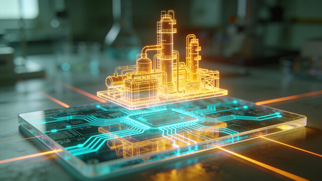 3D industrial factory model projected from smartphone screen with industry technology smartphone