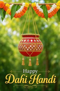Happy dahi handi celebration in Janmashtami.