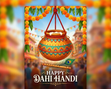 Happy dahi handi celebration background.