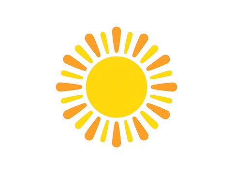 Bright yellow and orange sun icon with radiant rays for weather and summer designs