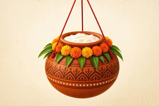 Dahi handi decoration in vector style.