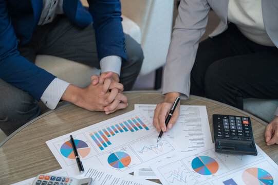 Finance and accounting team analyze data insight to financial reporting about financial management, investment strategy, risk management and finance and taxation planning,