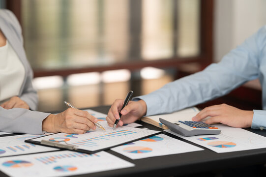 Finance and accounting team analyze data insight to financial reporting about financial management, investment strategy, risk management and finance and taxation planning,