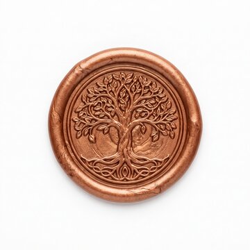 Bronze wax seal stamp with tree of life design isolated