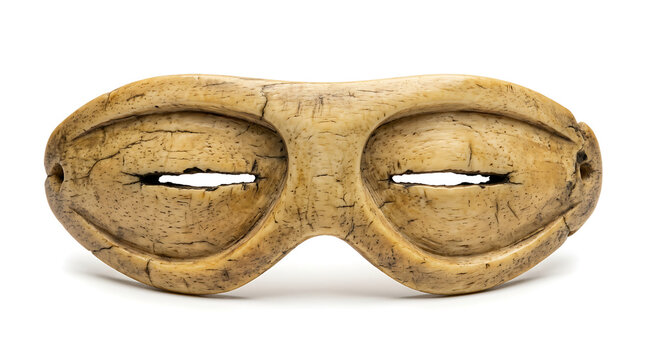 Ancient Inuit Bone Snow Goggles Isolated on a White Background for Cultural Heritage