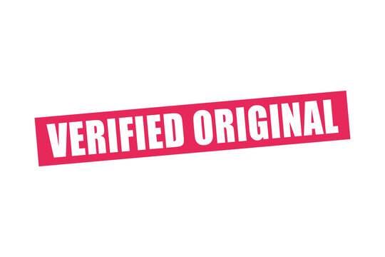 Verified original text stamp in white on a red background