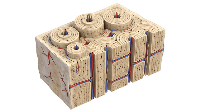 Cross Section of Compact Human Bone Tissue Anatomy Model Isolated on a White Background