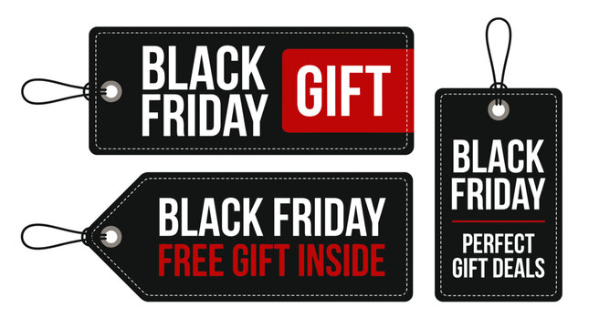Black friday sale price tags set with promotional text for retail shopping and special holiday gift offers discount promotion shopping business commerce marketing advertising template