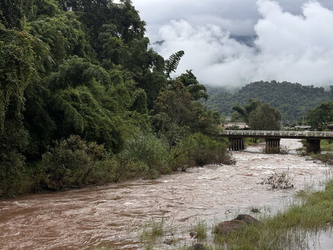 River , Bridge , Forest , Mountain , Rainy ,  Holiday Destination , Sapan, Nan ,Thailand  ,Morning time