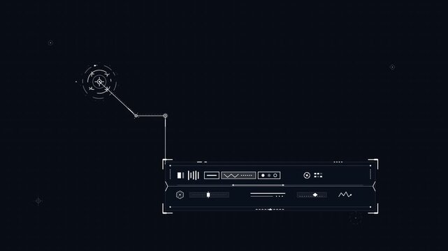 Futuristic HUD interface design with digital elements and data visualization on dark background
