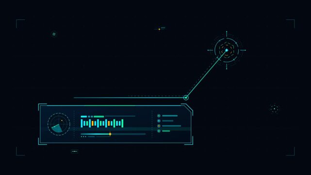 Futuristic HUD user interface elements with digital data graphs and technical radar displays