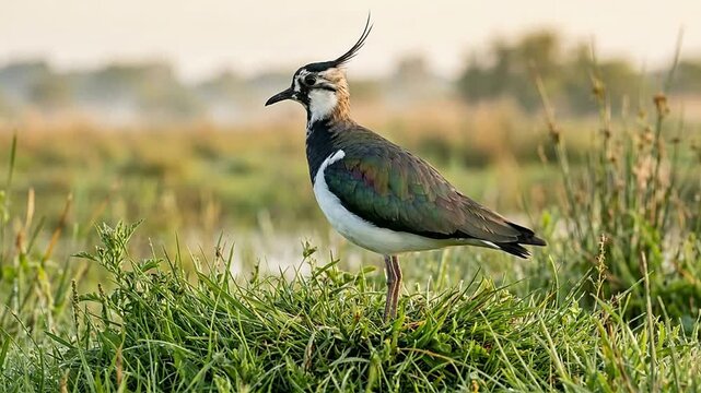 Colorful Northern Lapwing Bird in Natural Wetland Habitat