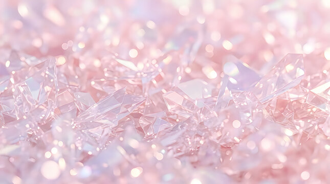 Abstract background featuring soft focus pink and white light particles creating a dreamy romantic atmosphere with elegant glowing bokeh circles and glittery texture