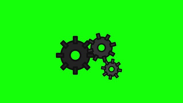 Rotating dark mechanical gear wheels turning in a continuous smooth motion loop for digital video animation