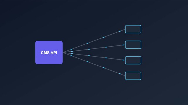 Cms api data integration flowchart animation representing digital connectivity and network architecture 4k