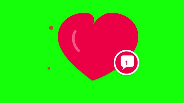 Vibrant red heart shape animation with social media notification bubble icon for digital motion footage