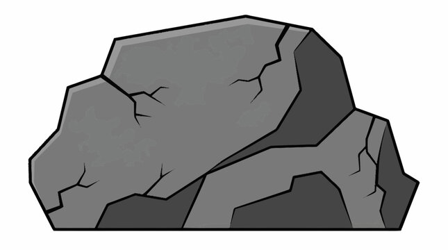 Cartoon stone boulder vector, cracked grey rock illustration, isolated granite mountain element for game design and landscape