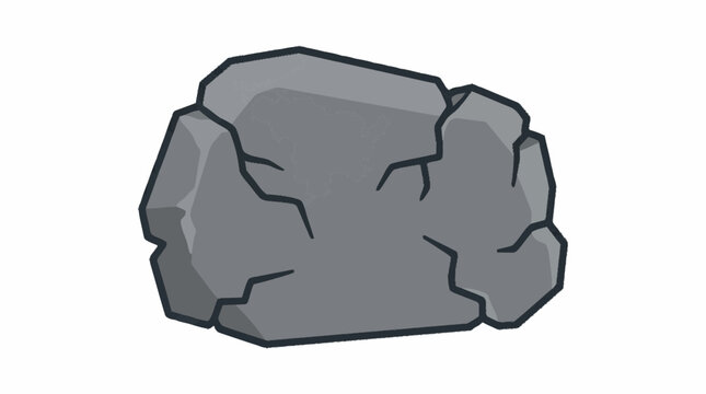 Minimalist grey rock vector illustration, cracked stone boulder icon, flat cartoon mineral element for game design and nature graphics