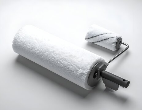 Two white paint rollers in different sizes for decorating.