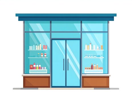 Vector illustration of modern retail store glass entrance.