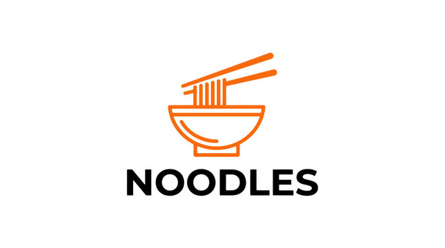 Simple orange line art logo of a bowl of noodles with chopsticks.
