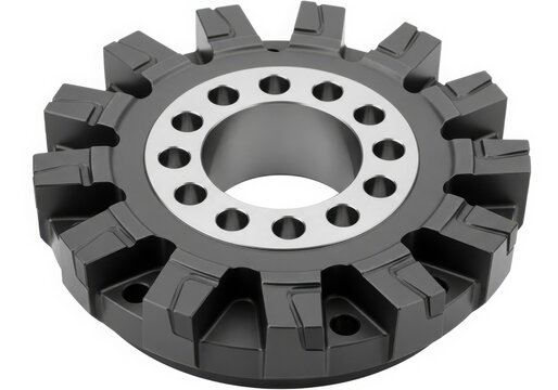 Mechanical gear with bolt holes and cutouts isolated on white background