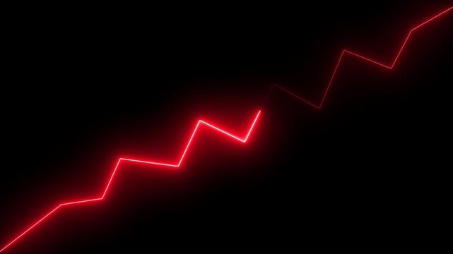 Neon Business Growth Chart Icon Animation with Zigzag Up Arrow on Black Background 4K