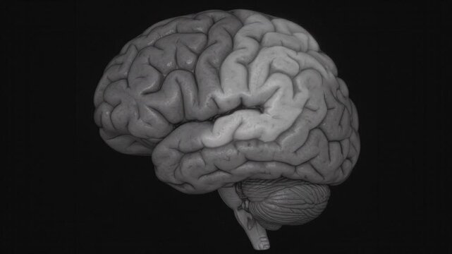 3D human brain anatomy model isolated on black background for medical science and education