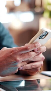 Hands, phone and person in small business for distribution, ecommerce or supply chain service. Entrepreneur, supplier or typing in workshop for export, startup growth or stock inventory for logistics
