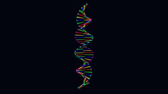 Colorful DNA Double Helix - Genetic Code in Vibrant Lights on Black