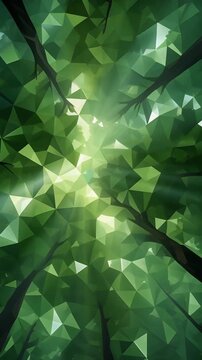 Abstract Low-Poly Green Forest Canopy with Sunbeams Generative AI