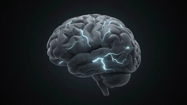 3D human brain model isolated on black background for medical and scientific use