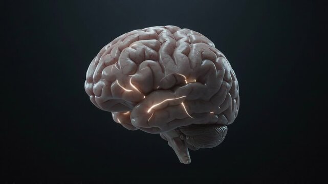 3D human brain model isolated on black background for medical and science use