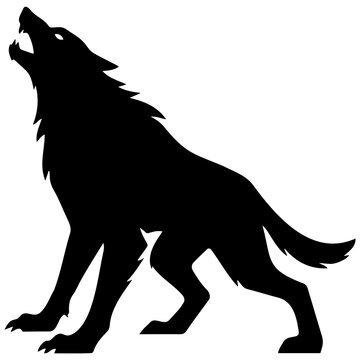 Howling werewolf silhouette black vector isolated on white for horror themed graphic arts.