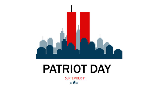 Patriot day commemorative vector illustration with red towers skyline silhouette, september