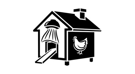 Black and white chicken house illustration. © Lum