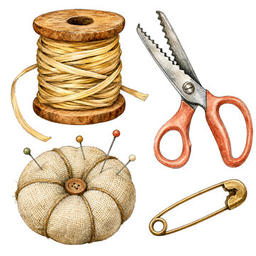 Crafting Cordage Tools Watercolor Clipart