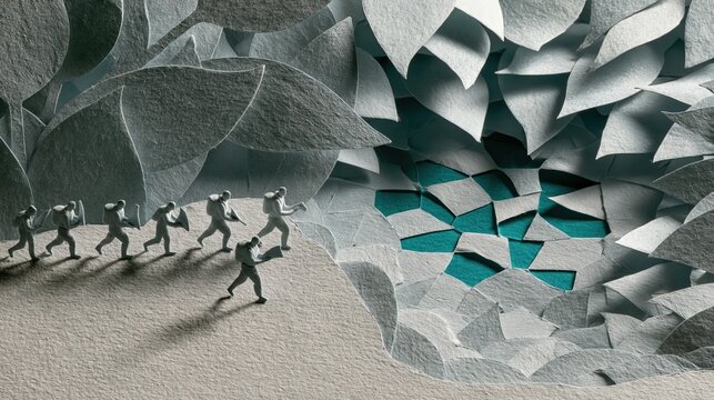 Layered paper-cut illustration of a long line with refined detail and soft illumination, modern abstract design background