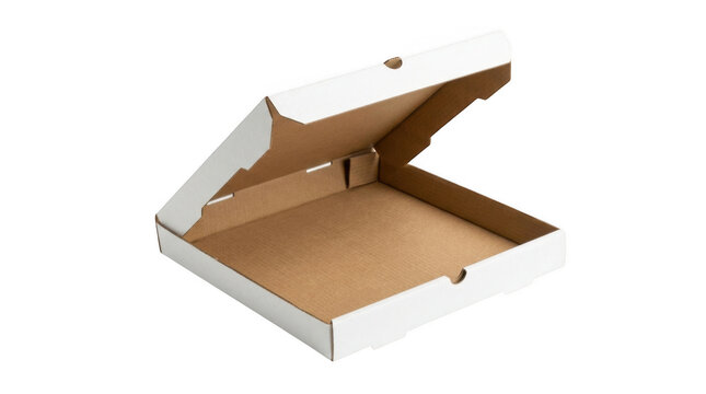 Open empty cardboard pizza box for food delivery isolated on transparent background