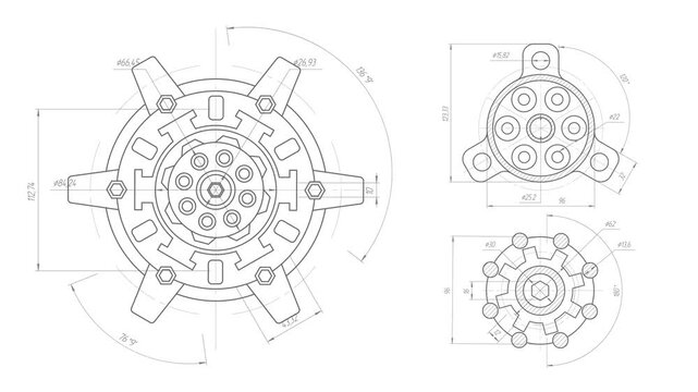 Gears. Mechanical Engineering background .Technical drawing .